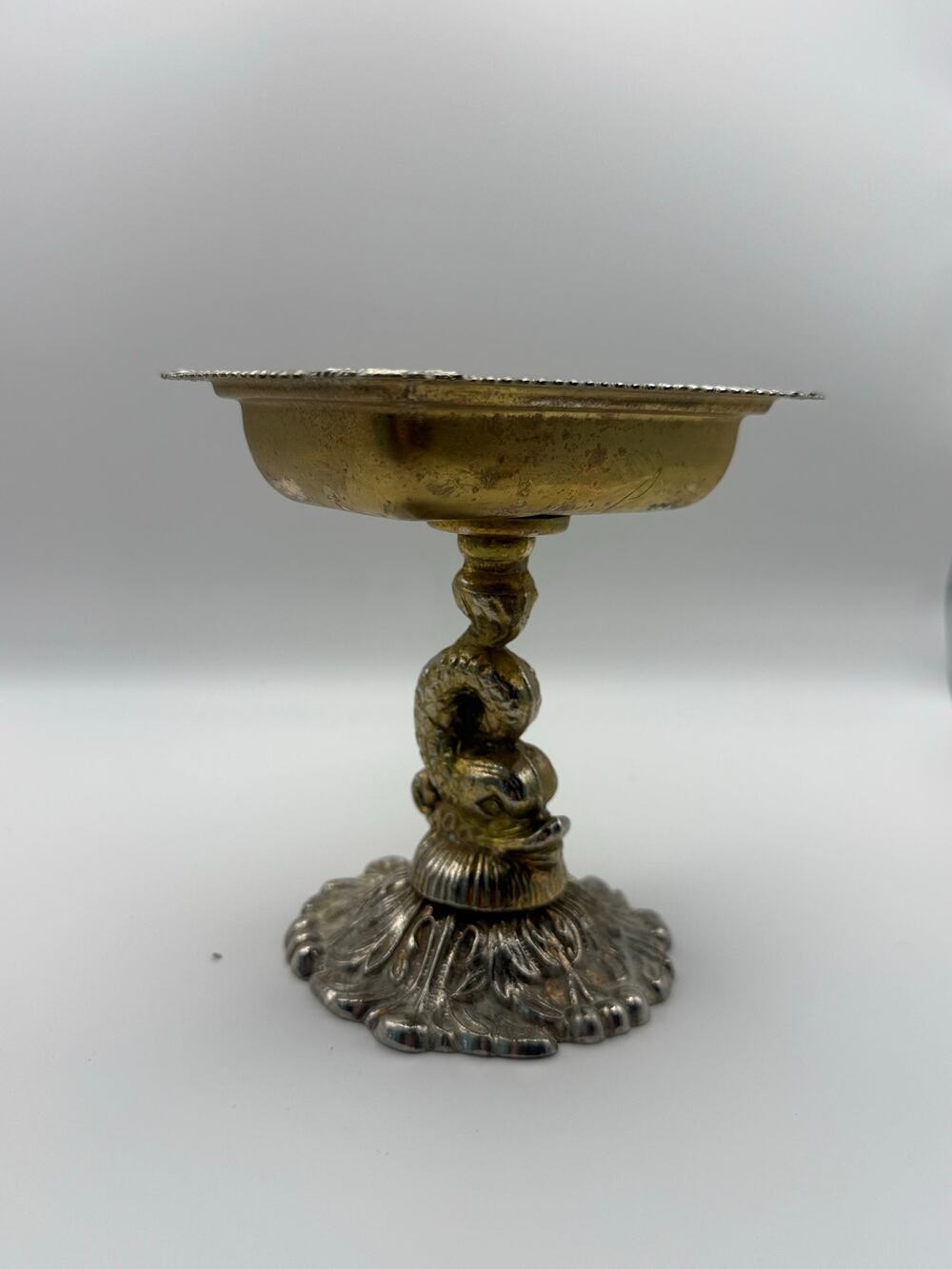 Vintage Silver Plate Koi Fish Pedestal Dish Nautical Serpent Salt Cellar